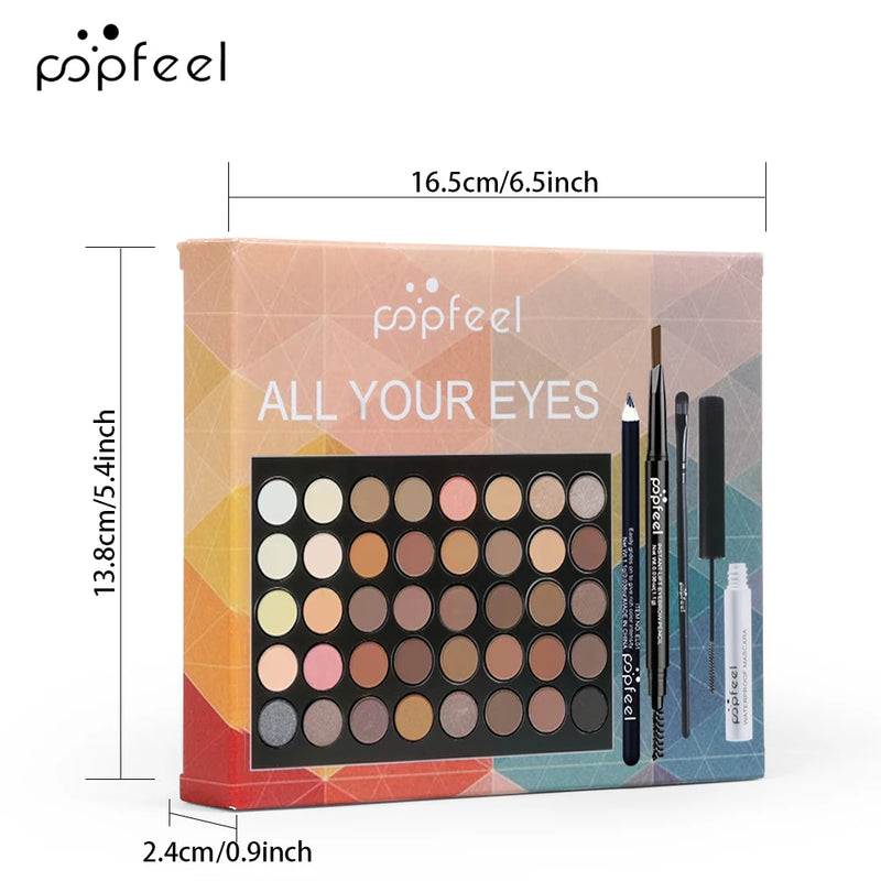 Conjunto de Maquiagem Popfeel-Eye - Paleta de Sombras, Delineador, Rímel, Lápis de Sobrancelha e Kit de Ferramentas