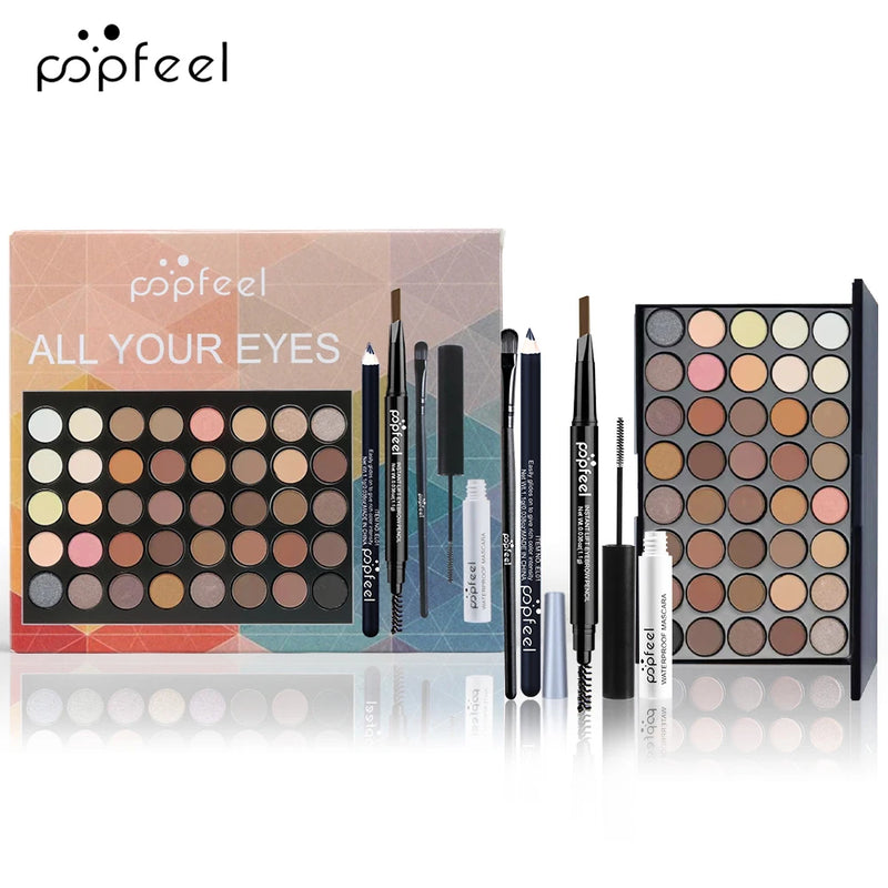 Conjunto de Maquiagem Popfeel-Eye - Paleta de Sombras, Delineador, Rímel, Lápis de Sobrancelha e Kit de Ferramentas