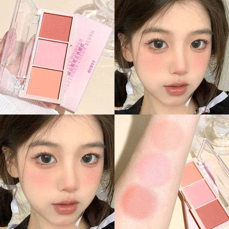 Blush HISYI de Três Cores - Acabamento Fosco e Natural, Longa Duração e Textura Delicada