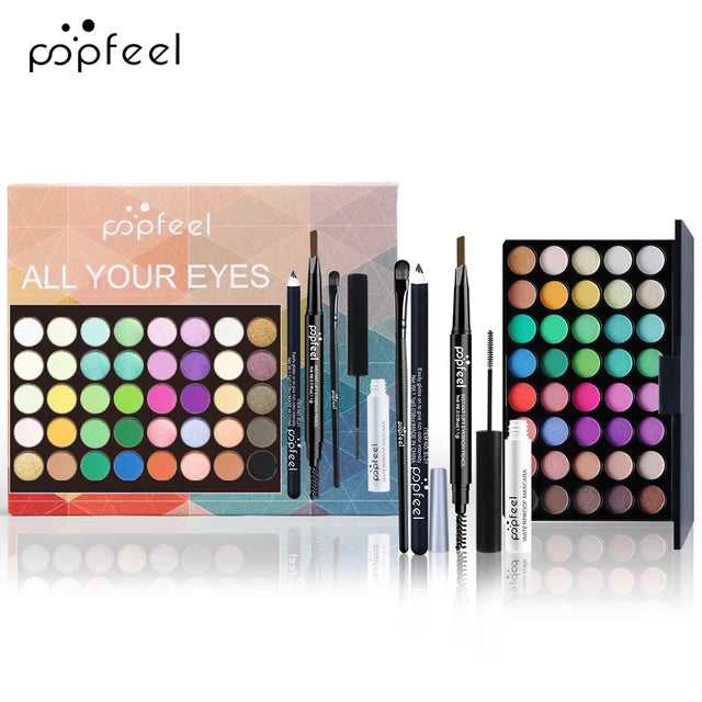 Conjunto de Maquiagem Popfeel-Eye - Paleta de Sombras, Delineador, Rímel, Lápis de Sobrancelha e Kit de Ferramentas